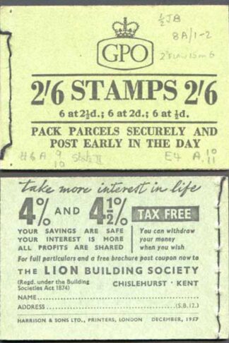 F61 2/6 Booklet Dec 1957 Wmk Edward