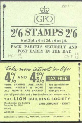 F61 2/6 Booklet Dec 1957 Wmk Edward