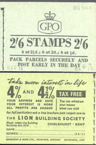 F61 2/6 Booklet Dec 1957 Wmk Edward