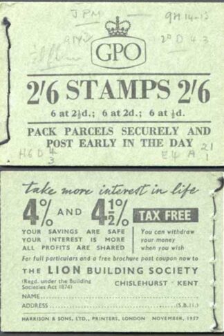 F60 2/6 Booklet Nov 1957 Wmk Edward