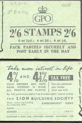 F60 2/6 Booklet Nov 1957 Wmk Edward
