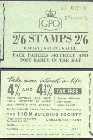 F60 2/6 Booklet Nov 1957 Wmk Edward