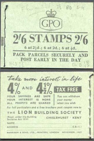 F60 2/6 Booklet Nov 1957 Wmk Edward