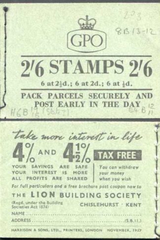 F60 2/6 Booklet Nov 1957 Wmk Edward