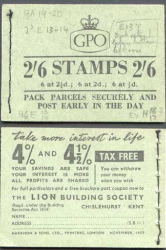 F60 2/6 Booklet Nov 1957 Wmk Edward