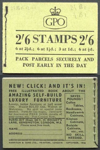 F46 2/6 Booklet Sept 1956 Wmk Edward