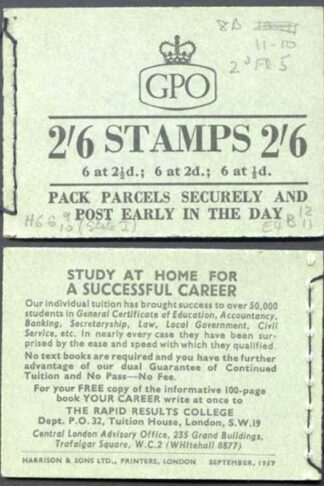 F58 2/6 Booklet Sept 1957 Wmk Edward