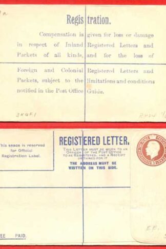 RP27b KGV 3d Registered Envelope W Below Neck Size F Imprint EE under Flap