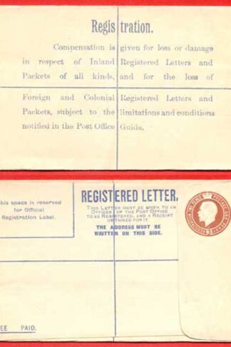 RP27b KGV 3d Registered Envelope W Below Neck Size F Imprint EE under Flap