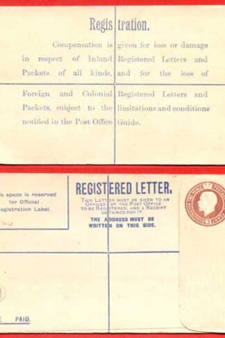 RP27b KGV 3d Registered Envelope W Below Neck Size F Imprint DE under Flap