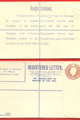 RP27b KGV 3d Registered Envelope W Below Neck Size F Imprint HE under Flap