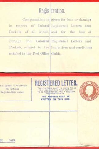 RP27b KGV 3d Registered Envelope W Below Neck Size F Imprint DE under Flap