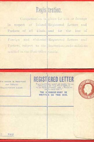 RP27b KGV 3d Registered Envelope W Below Neck Size F Imprint DE under Flap