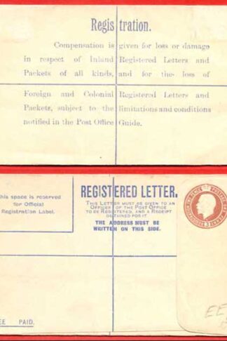 RP27b KGV 3d Registered Envelope W Below Neck Size F Imprint EE under Flap