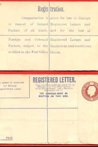 RP27b KGV 3d Registered Envelope W Below Neck Size F Imprint CF under Flap