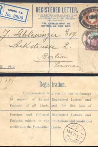 RP27b KGV 3d Registered Envelope W Below Neck Size F Imprint ?E under Flap