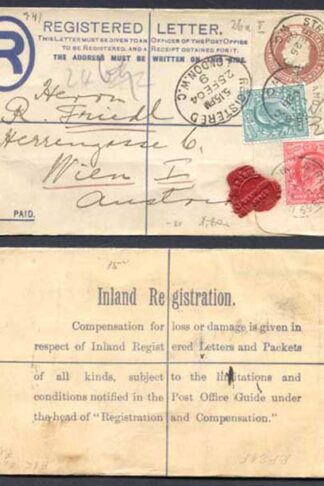 RP24 KEVII 3d Brown Registered Envelope No Letters Under Flap Size F UPRATED