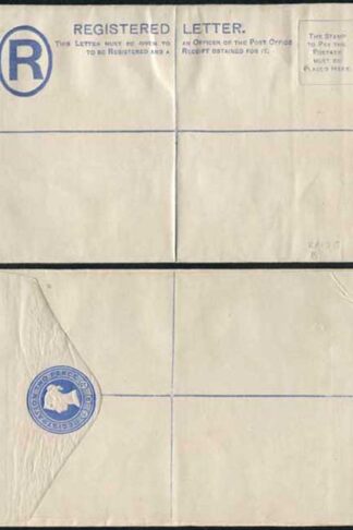 RP13 QV 2d Blue Registered Envelope Format RF6 Stamp R3 Size G Mint