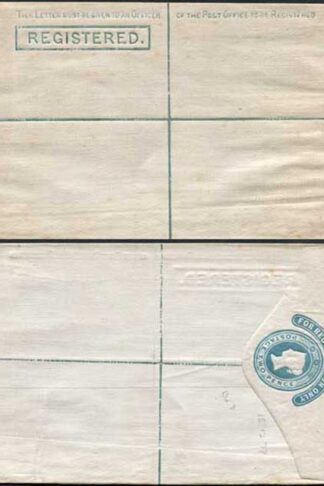 RP2 QV 2d Blue Registered Envelope Format RF2 Stamp R1 Size G Mint