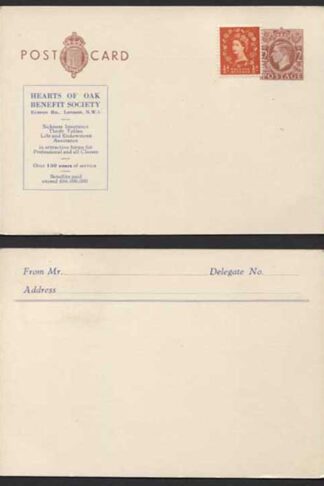 CP104 KGVI 2d Post Office Issue Postcard ADVERT Hearts of Oak Benefit Society