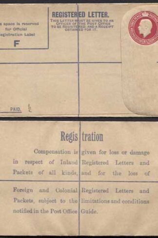 RP40 KGV 4 1/2d Puce Registered Envelope Size F Foreign and Colonial on Back M