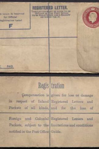 RP40 KGV 4 1/2d Puce Registered Envelope Size F Foreign and Colonial on Back M