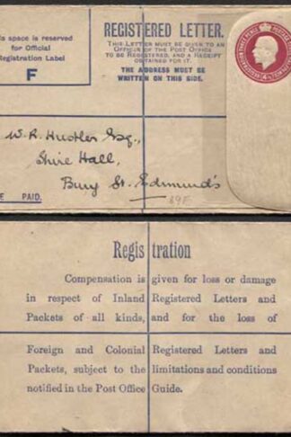 RP39 KGV 4 1/2d Puce Registered Envelope Size F No Letters Under Flap Mint