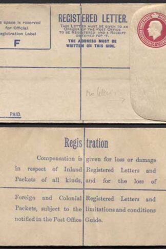 RP39 KGV 4 1/2d Puce Registered Envelope Size F No Letters Under Flap Mint