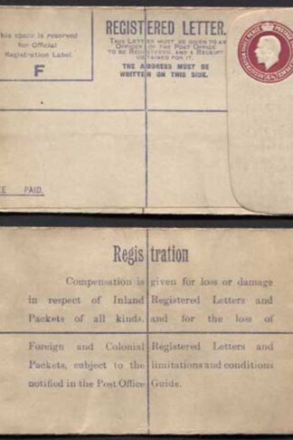 RP39 KGV 4 1/2d Puce Registered Envelope Size F DS Under Flap Mint