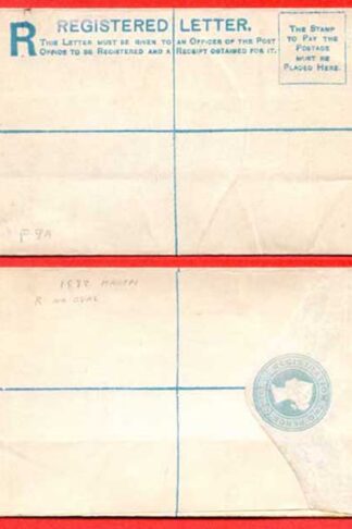 RP9 QV 2d Blue Registered Envelope Size F Mint