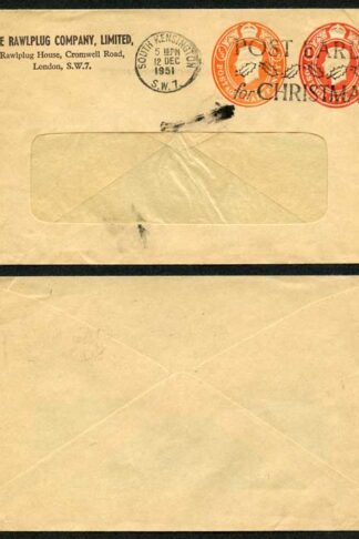 ESC803 KGVI 1d and 1/2d Rawlplug Company Stamped to Order Envelope Used