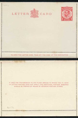 LCP6 KGV 1d Carmine Post Office Issue Letter Card Three Line Instruction Mint