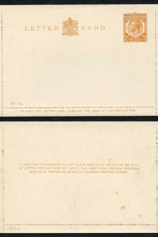 LCP9 KGV 2d Orange Post Office Issue Letter Card Mint