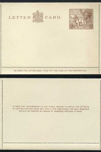 LCP12 KGV 1 1/2d 1925 Wembley Letter Card MINT