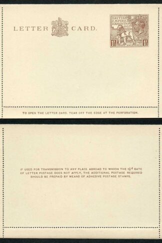 KGV 1925 1 1/2d Wembley Letter Card MINT