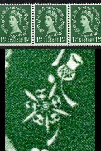 1 1/2d Green Spec S26r Dot Over Rose Flaw U/M