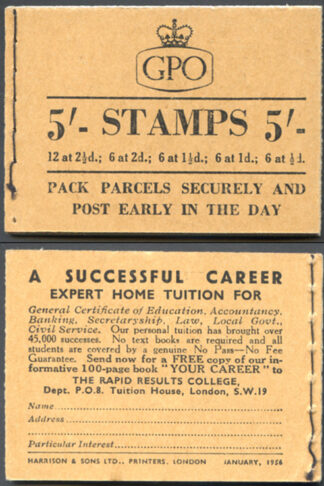 H19c Jan 1956 5/- Booklet EEEEET