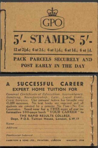 H19c Jan 1956 5/- Booklet EEEEET