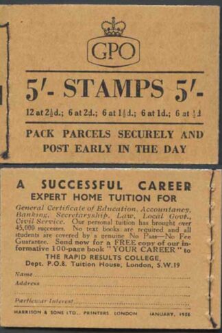 H19c Jan 1956 5/- Booklet EEEEET