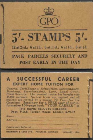 H19c Jan 1956 5/- Booklet EEEEET