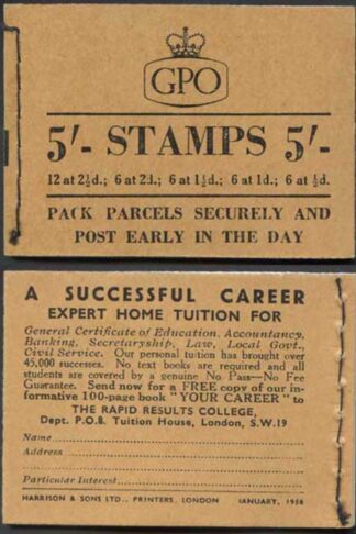 H19c Jan 1956 5/- Booklet EEEEET