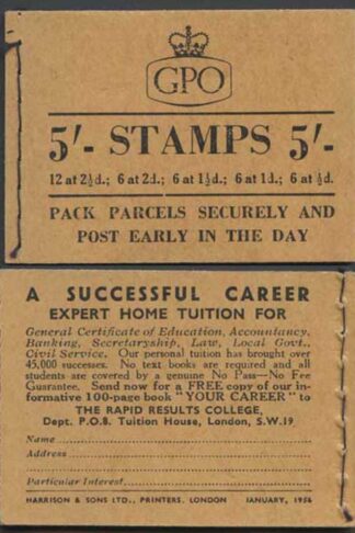 H19c Jan 1956 5/- Booklet EEEEET