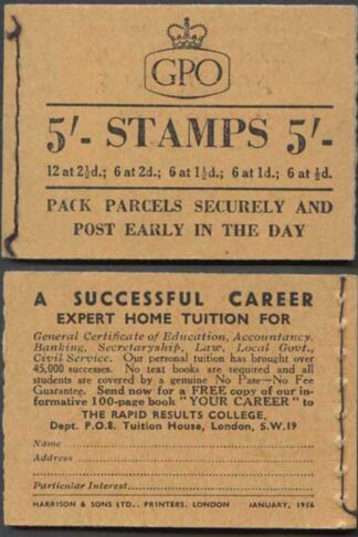 H19c Jan 1956 5/- Booklet EEEEET
