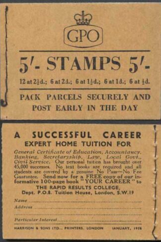 H19c Jan 1956 5/- Booklet EEEEET