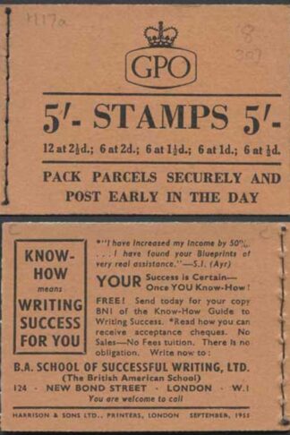 H17a Jan 1956 5/- Booklet TTTETT