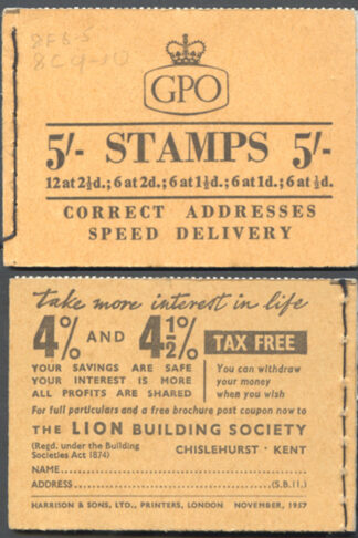 H31 5/- Booklet Wmk Edwards with 2d Light Red-brown Pane November 1957