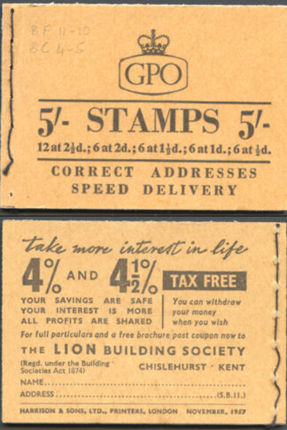 H31 5/- Booklet Wmk Edwards with 2d Light Red-brown Pane November 1957