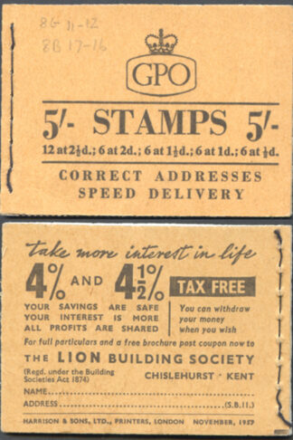H31 5/- Booklet Wmk Edwards with 2d Light Red-brown Pane November 1957