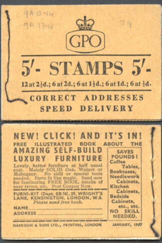 H25 5/- Booklet Wmk Edwards 2d Red-brown Pane 2 1/2d Pane Cyl J9 No Dot Jan 1957