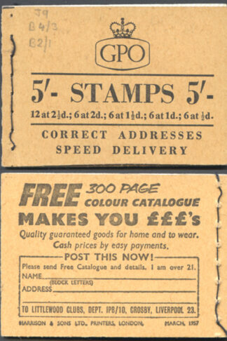 H27 5/- Booklet Wmk Edwards March 1957